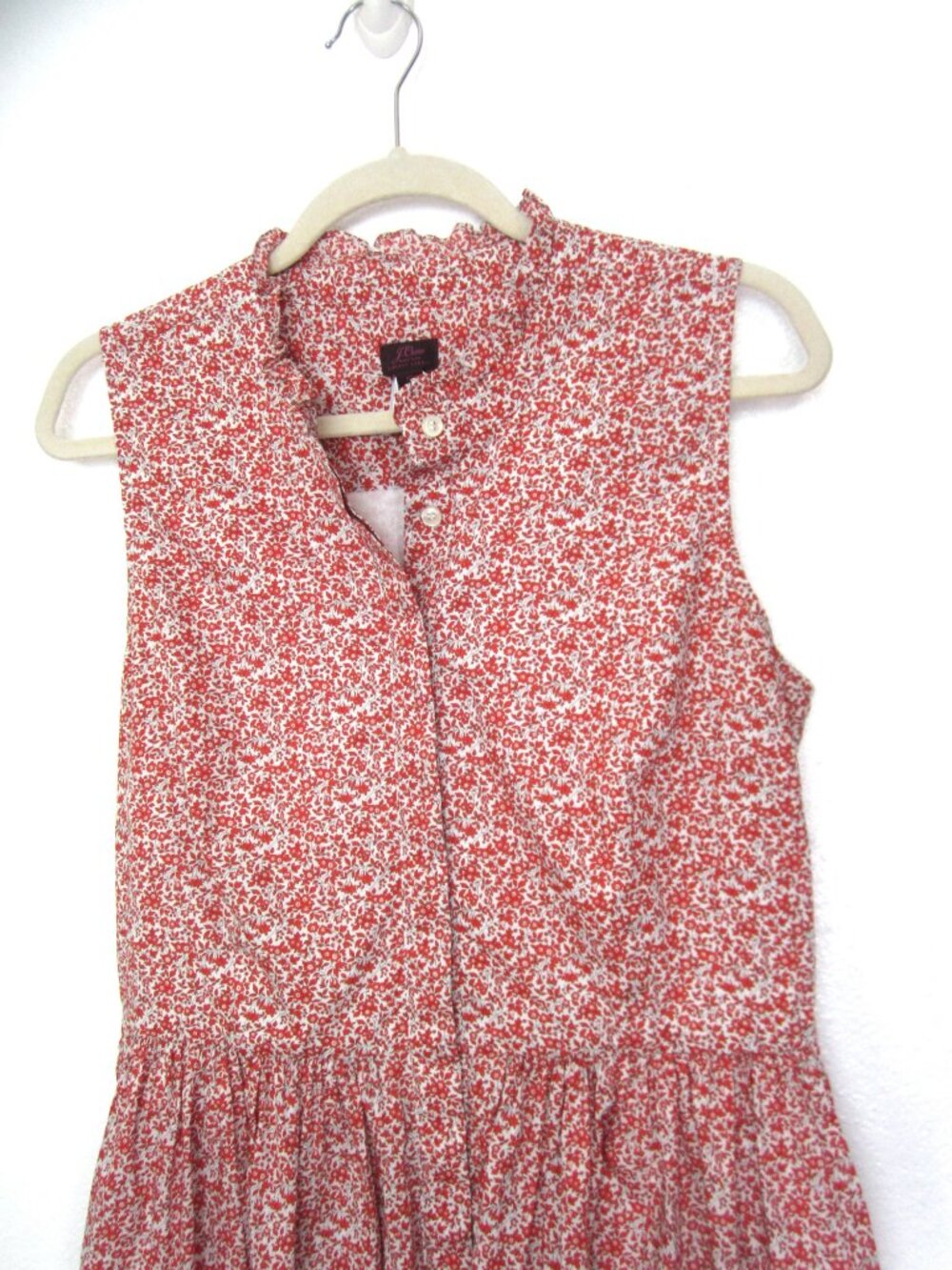 J.Crew Size 10 Liberty Floral Print Sleeveless Ruffle Neck Midi Dress Red - Picture 3 of 11